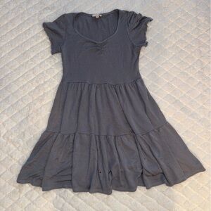 Gray Short Sleeve Ruffle Dress